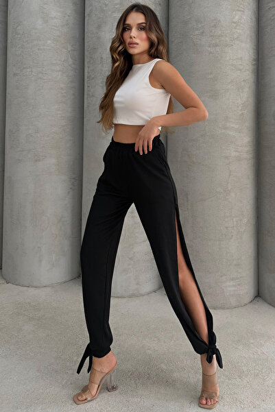 Lesa Wear Lycra Jersey Flared Pants with High Waist and Slit