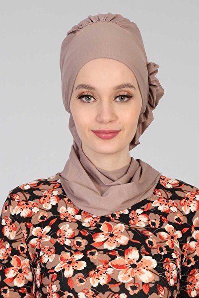 Aisha's Design عمامة جاهزة من القطن الممشط مع كشكشة جانبية، ht-73، لون مينك