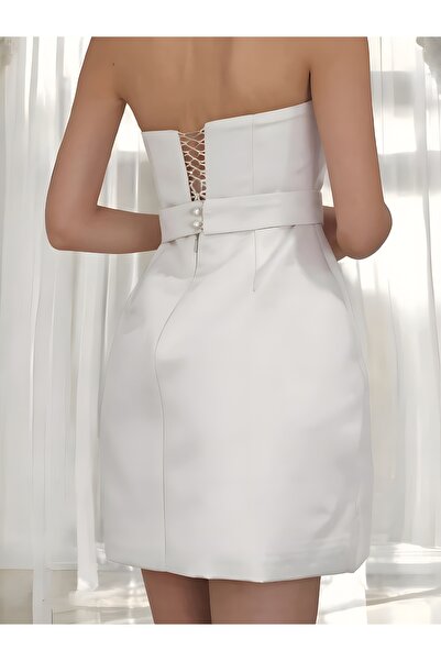 DADUCOLLECTİON Mini beyaz after party elbisesi