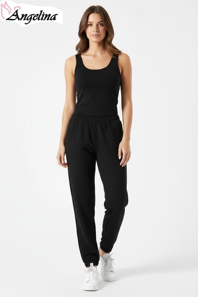 ANGELİNA Γυναικείο μονόχρωμο παντελόνι με ελαστική μέση και πόδια