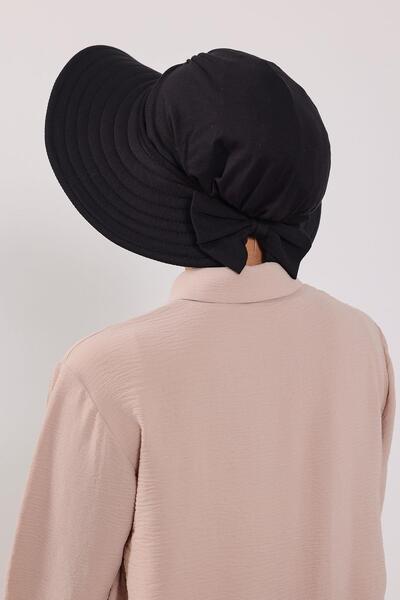 Aisha's Design Combed Cotton Bonnet Turban with Detachable Bow on the Back, S-4, Black