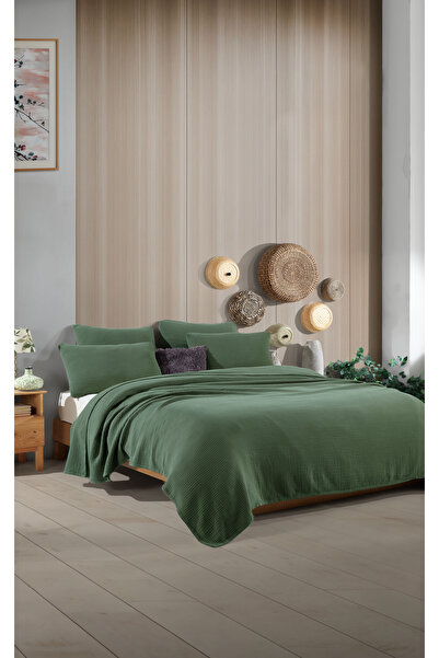 destinyhometex Orman Yeşili Tek Kişilik Saçaksız 180 X 240 Pike/Yatak Örtüsü/1 Adet 50x70 Yastık 4 Kat %100 Pamuk