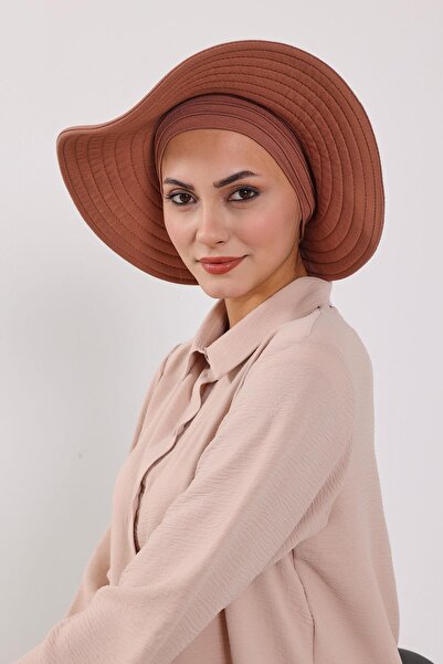 Aisha's Design Combed Cotton Bonnet Turban with Detachable Bow on the Back, S-4, Dark Brown
