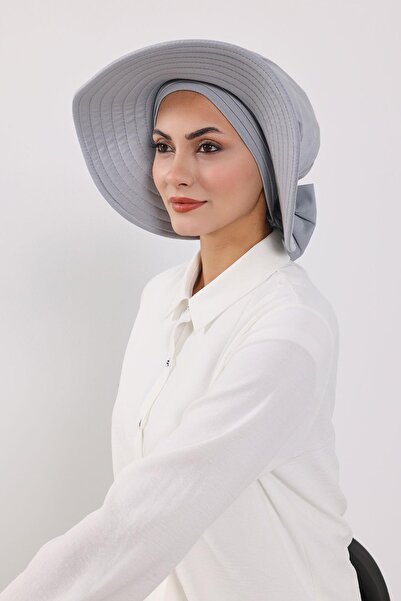 Aisha's Design Combed Cotton Bonnet Turban with Detachable Bow on the Back, S-4, Gray 2