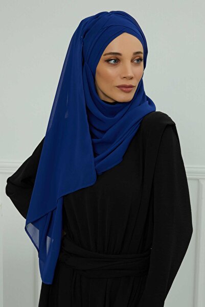 Ayşe Tasarım Хрестовий практичний шифоновий шарф, cps-502, cps-502, Saks Blue