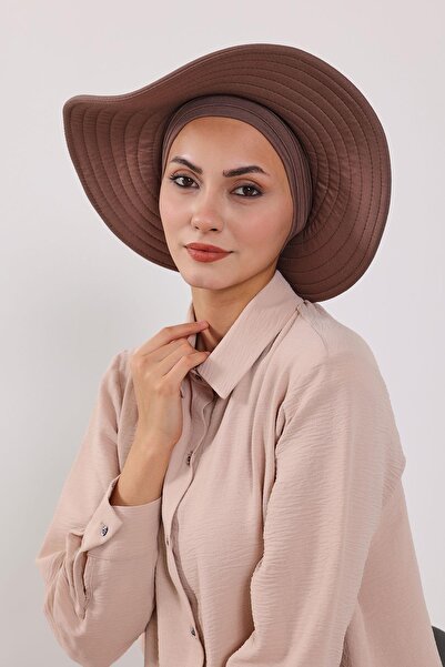 Aisha's Design Combed Cotton Bonnet Turban with Detachable Bow on the Back, S-4, Chocolate