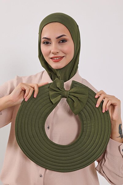 Aisha's Design Ninja Bone Turban with Detachable Bow on the Back, S-5, Khaki