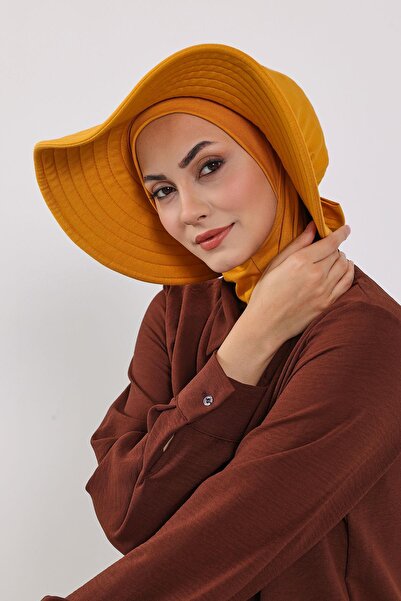 Aisha's Design Ninja Bone Turban with Detachable Bow on the Back, S-5, Mustard