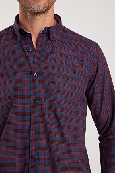 Tudors Férfi normál szabású, klasszikus szabású gombos galléros kis kockás pamut ing