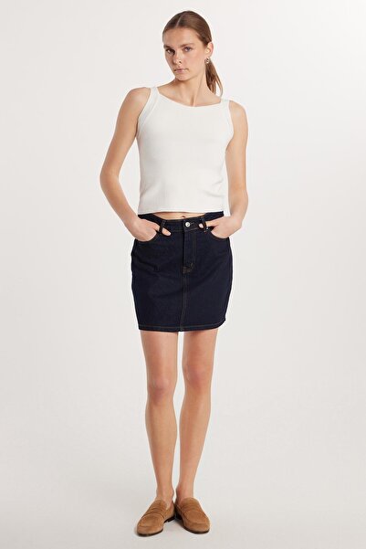 Tudors Kadın Slim Fit Dar Kesim Cepli Mini Denim Etek