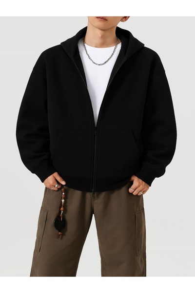 EXPECTED Erkek Oversize Kapüşonlu Fermuarlı Hırka Sweatshirt Hoodie