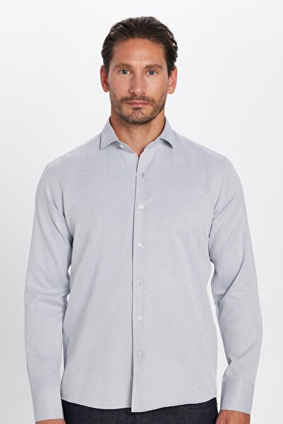 Tudors Erkek Regular Fit Klasik Kesim Pamuklu Kolay Ütü Armürlü Gri Gömlek