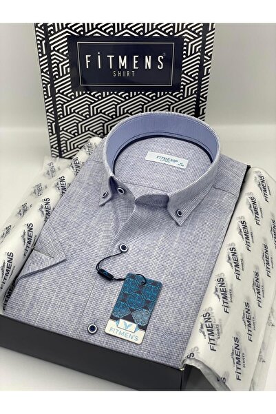 Fitmens Classic Short Sleeve Linen Lapel Button-Down Gift Boxed Men's Shirt Fs- 003626   - Light Blue