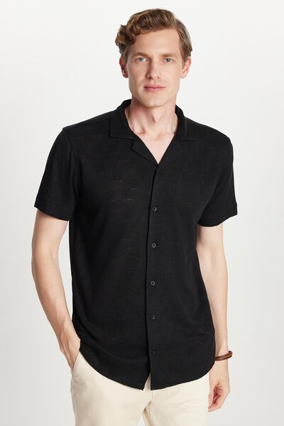 Tudors Slim Fit Short Sleeve Knitted Fabric Apache Collar Comfortable Dobby T...