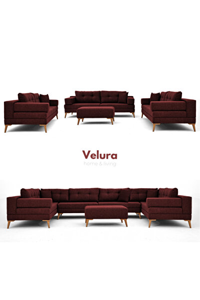 Velura Home & Living Zeri Modüler Yataklı 3 Adet Üçlü Kanepe & 3'lü Koltuk (3...