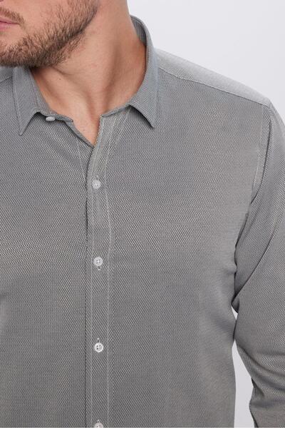 Tudors Cămașă pentru bărbați, slim-fit, din bumbac, ușor de călcat, gri Dobby