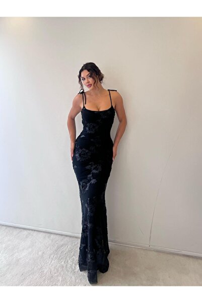 pink life Siyah Siyah Ayarlanabilir Askılı Çiçekli