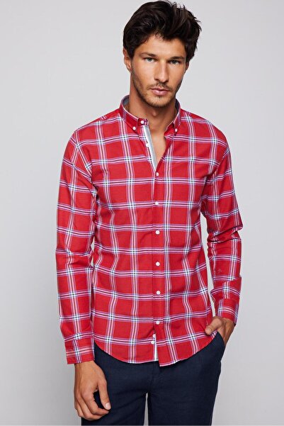 Tudors Erkek Slim Fit Dar Kesim Uzun Kollu Pamuklu Kolay Ütü Kareli Düğmeli Y...