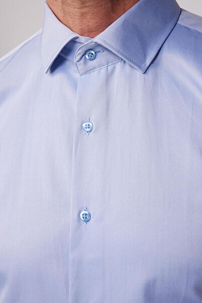 Tudors Slim Fit Uzun Kollu Pamuklu Düz Erkek İndigo Gömlek