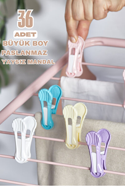 Pamir Plastik 36 Adet Yaysız Çamaşır Mandalı Kırılmaz Paslanmaz Süper Güçlü (KARIŞIK RENK)
