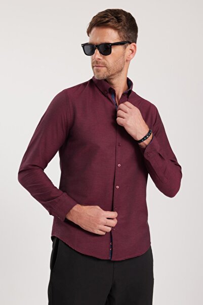 Tudors Slim Fit Dar Kesim Uzun Kol Poplin Gömlek Yaka Oxford Spor Erkek Gömlek