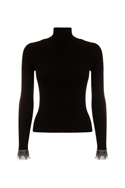 CHIARA FERRAGNI Dik Yaka Standart Düz Siyah Kazak Kadın 77CBFN02