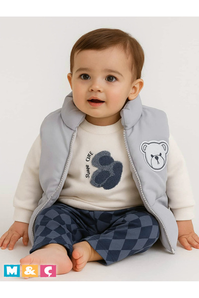 MÇ FAMİLY STORe Baby Boy Vest Combination 3-Piece Thick Three-Ply Bear Suit Baby Outfit