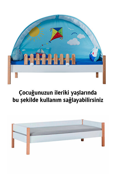 benim odam My House Montessori Ahşap Oyun Evi Karyola 90 X 200 Mavi