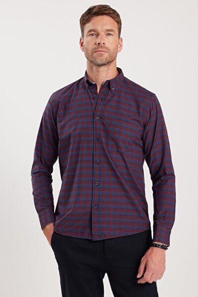 Tudors Férfi normál szabású, klasszikus szabású gombos galléros kis kockás pamut ing