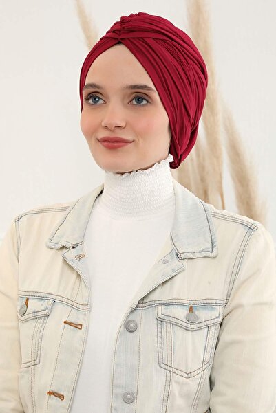 Aisha's Design Drawstring Combed Cotton Bonnet, B-1, Burgundy