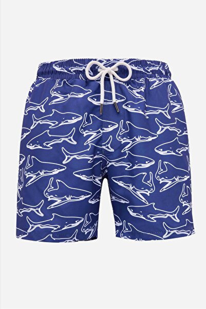 Tudors شورت سباحة رجالي ذو مقاس قياسي وبطانة شبكية سريع الجفاف منقوش باللون ا...