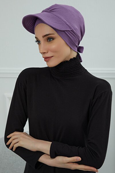 Aisha's Design Combed Cotton Bonnet with Visor Detail, B-66, Purple
