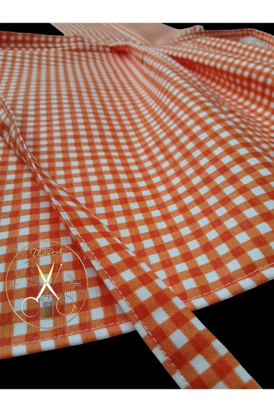 dora ev tekstıl Kitchen & Chef Apron Orange Gingham《Duck Fabric》