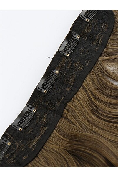 TAKIŞTIR Rezistent la căldură Păr în formă de semilună cu clips Maro Galben Ombre / Ondulat / 60 Cm / 110 Gr / Ht2t27