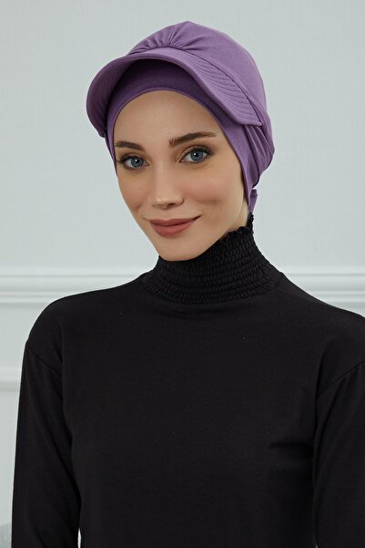 Aisha's Design Combed Cotton Bonnet with Visor Detail, B-66, Purple