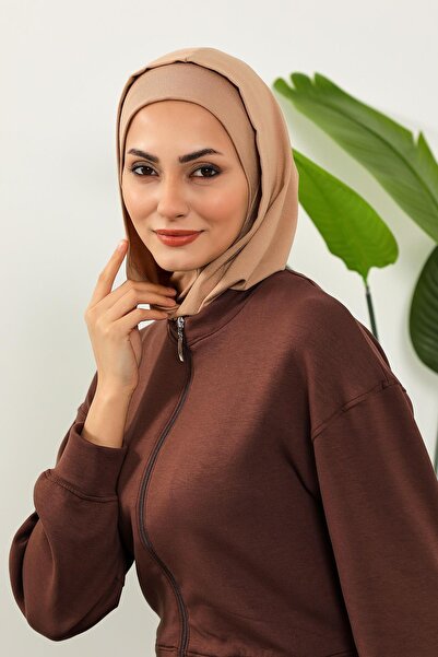 Aisha's Design بونيه نسائي جاهز من القطن الممشط مع غطاء للرأس وميزة الإخفاء، B-89P، لون بني حليبي