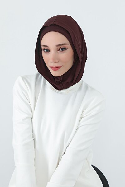 Aisha's Design Combed Cotton Women's Ready-Made Bonnet with Hood and Concealer Feature, B-89P, Brown