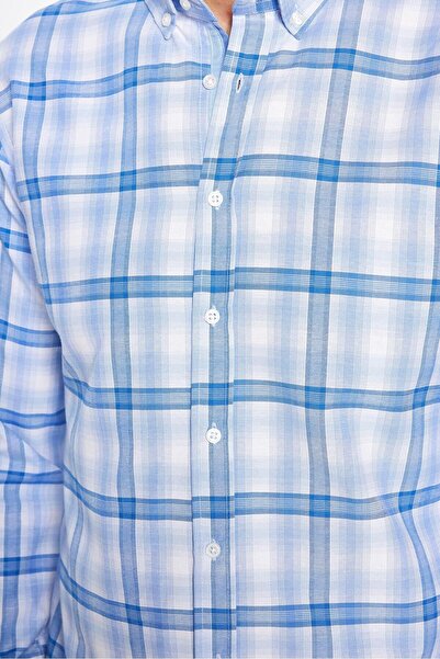 Tudors Erkek Slim Fit Dar Kesim Uzun Kollu Pamuklu Kolay Ütü Kareli Düğmeli Yaka Gömlek