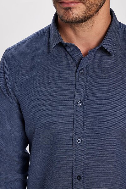 Tudors Cămașă modernă, cu mânecă lungă, din bumbac, ușor de călcat Dobby, pentru bărbați, albastru