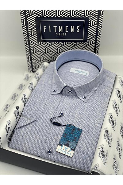 Fitmens Classic Short Sleeve Linen Lapel Button-Down Gift Boxed Men's Shirt Fs- 003626   - Light Blue