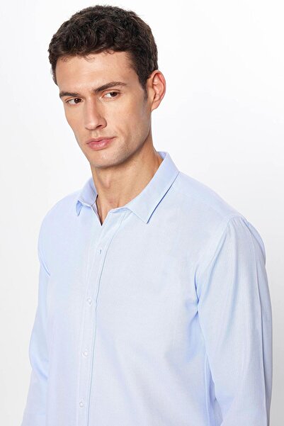 Tudors Modern Slim Fit Pamuklu Kolay Ütü Armürlü Erkek Gömlek