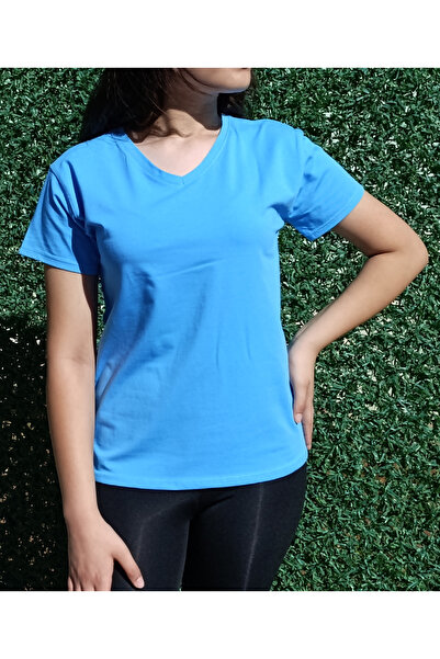 siyalife Γυναικείο μπλουζάκι με λαιμόκοψη V Basic μπλε μπλουζάκι