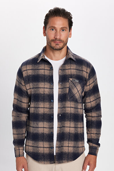 Tudors Erkek Slim Fit Dar Kesim Oduncu Tek Cep Kareli Kışlık Gömlek