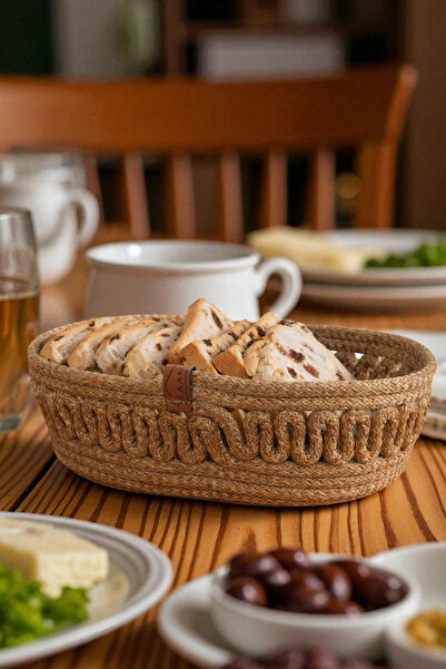 KAAN HOME TEKSTİL Kaan Home - Oval Jute Bread Basket, Hand Woven