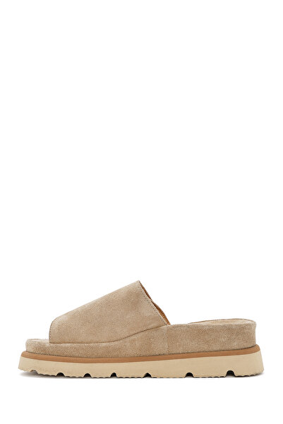 Derimod Women's Beige Suede Leather Slippers 25Sfd 152310