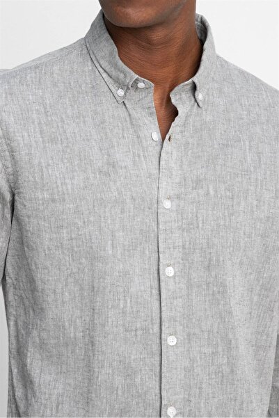 Tudors Men's Linen Premium Series - Slim Fit Khaki Sports Shirt, Long Sleeve and Button Collar