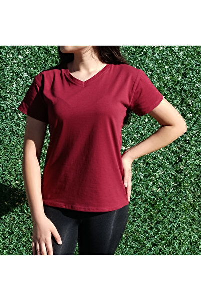 siyalife Dámske tričko s výstrihom do V Basic Claret Red