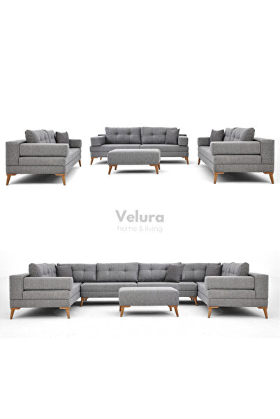 Velura Home & Living Zeri Modüler Yataklı 3 Adet Üçlü Kanepe & 3'lü Koltuk (3...