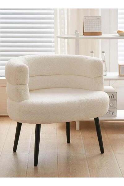 Domuik Modern White Bouclé Barrel Chair – Round Padded Backrest Armchair For Living Room