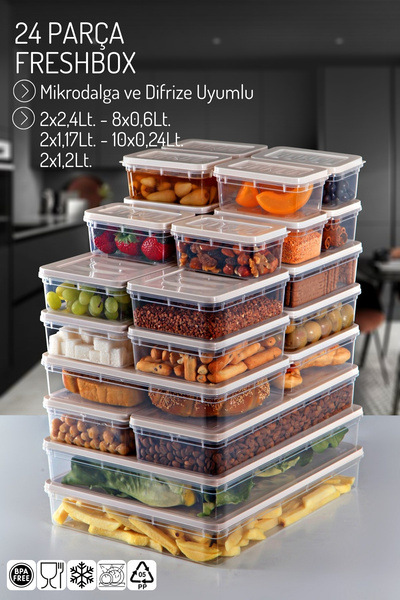 Nandy Home 24'lü Set Freshbox Mikrodalga Ve Difrize Uygun Saklama Kabı Krem